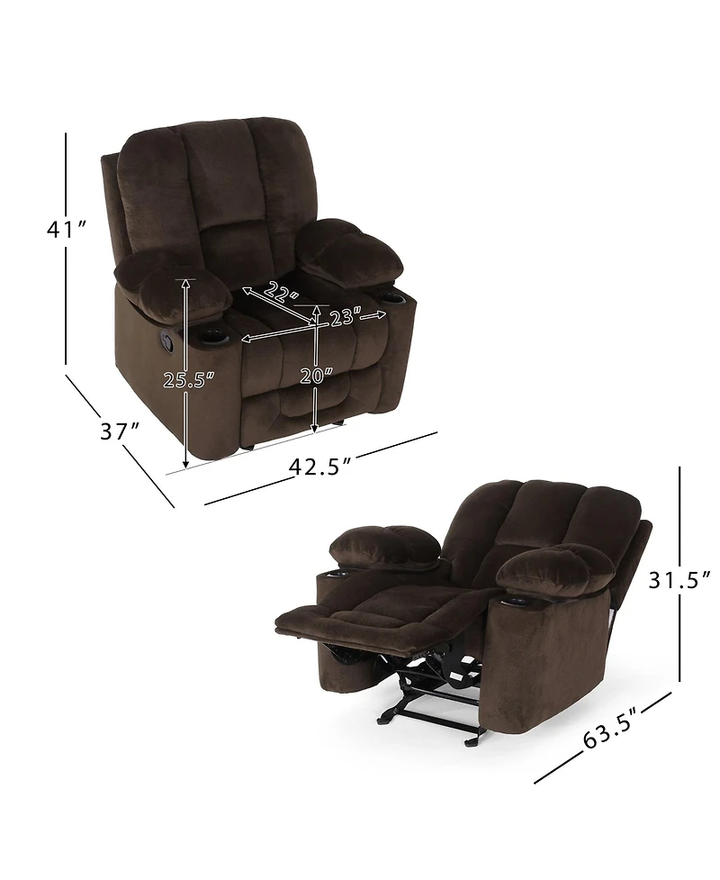 Clihome Manual Recliner Chair with Cup Holders, Chocolate Upholstered
