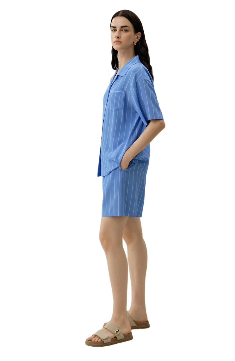 Lilysilk Women's Amalfi Striped Cuban Collar Shirt