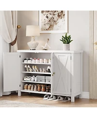gaomon Farmhouse 35-Inch 4-Tier Shoe Cabinet with Doors, Entryway Shoe Storage
