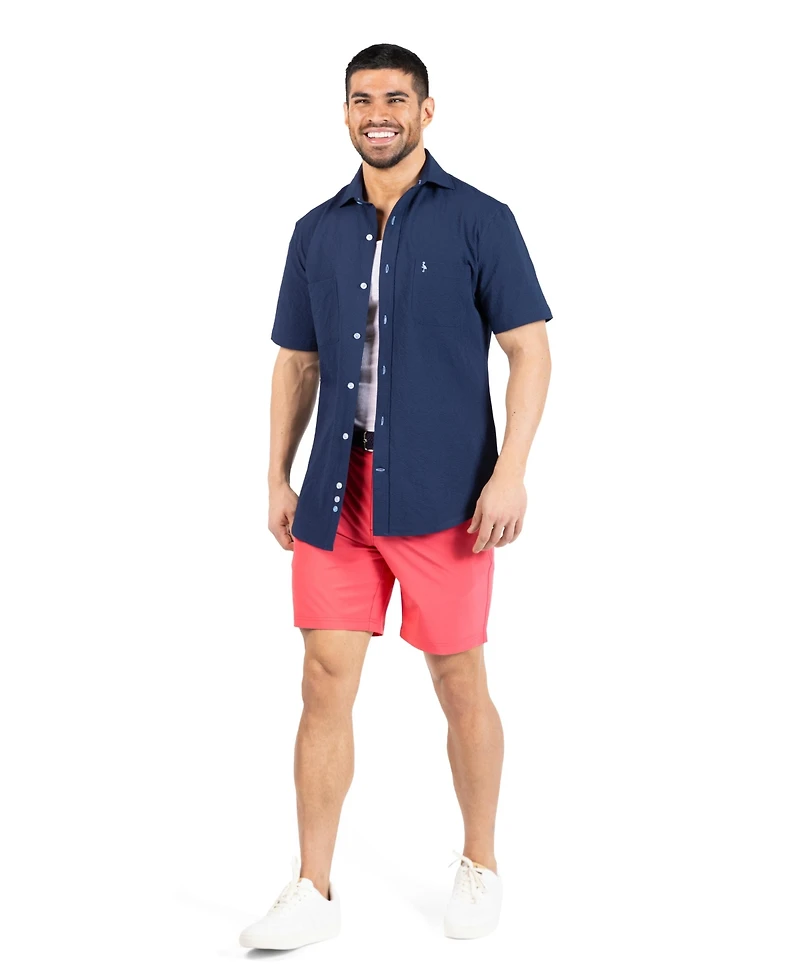 TailorByrd Men's Solid Seersucker Short Sleeve Shirt