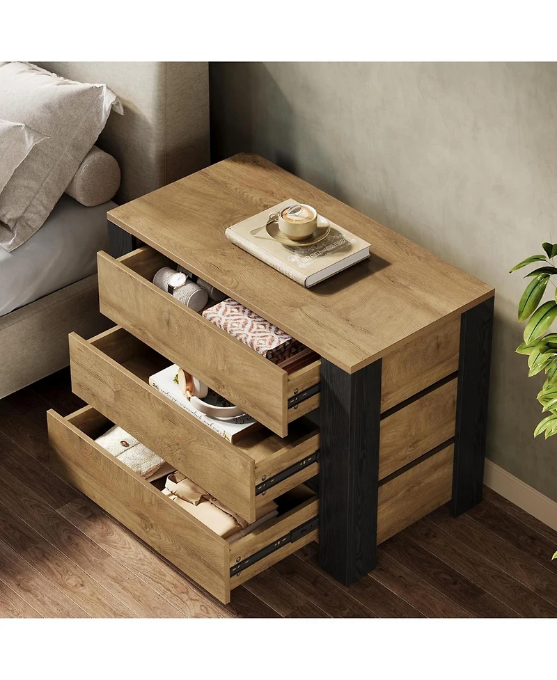 Tribesigns 36" Wide Nightstand Set of 2, Extra Large Night Stand with 3 Drawers, Oversized Nightstand Bedside Table, Farmhouse Side End Table