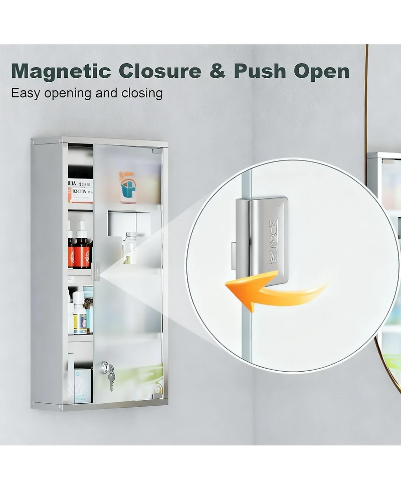 Yigii Lockable 4-Tier Stainless Steel Cabinet with Glass Door for Bathroom