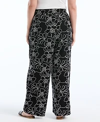 Rafaella Plus Floral Embroidered Drawstring Pants