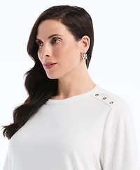 Rafaella Plus Button Detail Short-Sleeve Top