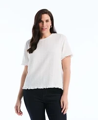 Rafaella Petite Puckered Ruffle Short-Sleeve Top