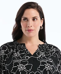 Rafaella Plus Floral Embroidered 3/4-Sleeve Blouse