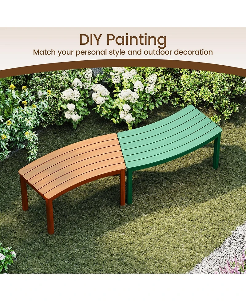 Gymax Outdoor Curved Acacia Wood Bench Set of Patio Garden Backless Fire Pit Bench