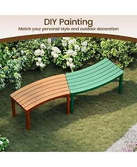 Gymax Outdoor Curved Acacia Wood Bench Set of Patio Garden Backless Fire Pit Bench