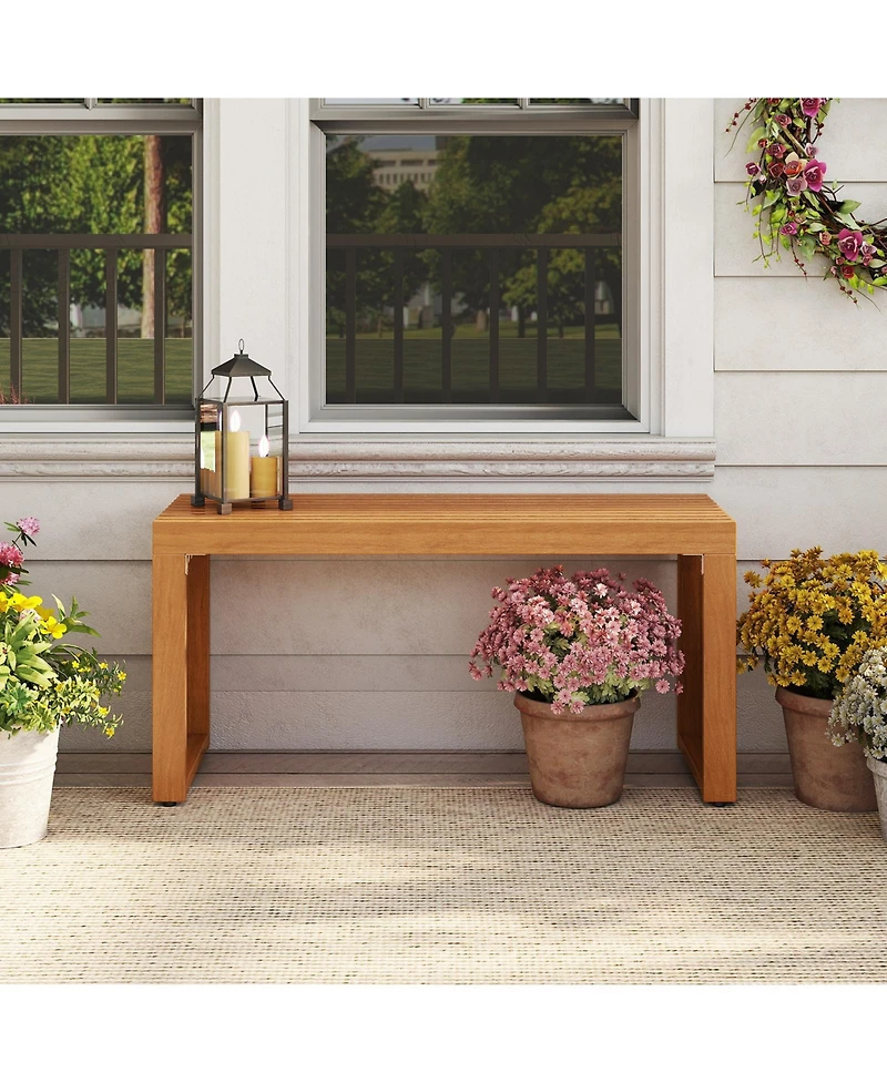 Gymax 36 Inch Patio Bench All-Slat Acacia Wood Loveseat for 2 People 800 lbs Capacity