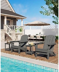 gaomon Set of 4 Folding Adirondack Chairs, Hdpe Plastic Outdoor Seating with Wood Grain Texture, 380 Lbs Capacity, Weather Resistant for Patio, Deck