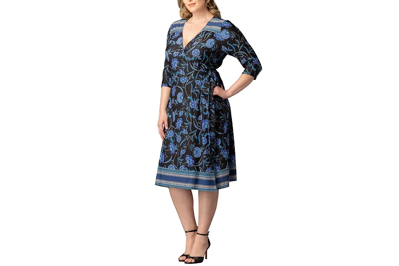 Kiyonna Women's Plus Beguiling Border Print Wrap Dress