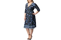 Kiyonna Women's Plus Beguiling Border Print Wrap Dress