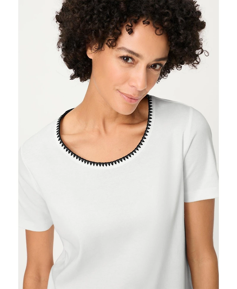 Olsen Women's Embroidered Neck T-Shirt