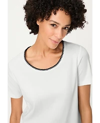 Olsen Women's Embroidered Neck T-Shirt