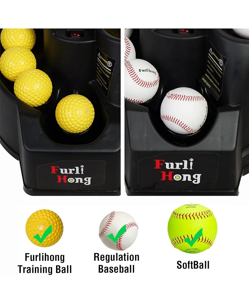 Furlihong Rechargeable Baseball and Softball Toss Machine with Height Adjustment and Extendable Ball Stacker for Hitting and Batting Practice
