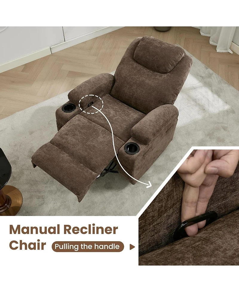 gaomon 360° Swivel Rocking Recliner Chair, Manual Fabric Nursery Recliner Glider with with Massage and Heating, Extented Footrest