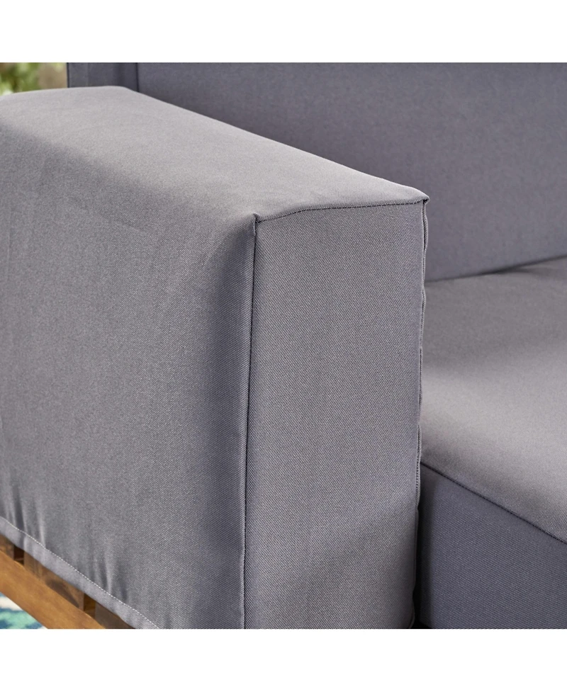 Flynama Outdoor 2 Seater Acacia Wood Sofa with Metal Legs Teak Finish Dark Gray Water Resistant Cushions for Garden Patio