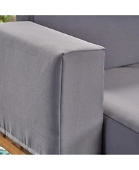 Flynama Outdoor 2 Seater Acacia Wood Sofa with Metal Legs Teak Finish Dark Gray Water Resistant Cushions for Garden Patio