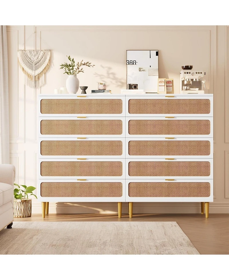 gaomon Modern Rattan 5-Drawer Dresser