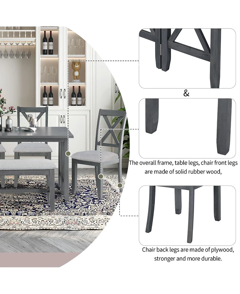 Streamdale Furniture 6-Piece Solid Wood Foldable Dining Set with Bench