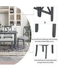 Streamdale Furniture 6-Piece Solid Wood Foldable Dining Set with Bench