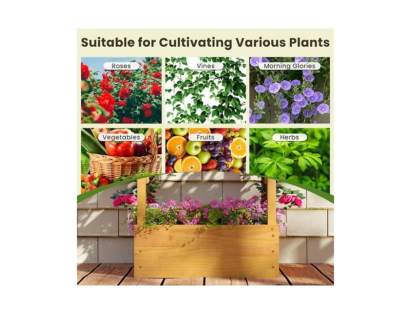 Slickblue Raised Wooden Planter Bed with Trellis and Overhead Roof