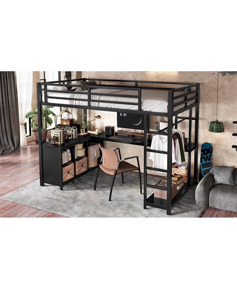 Streamdale Furniture Metal Loft Bed with Wardrobe, L-shaped Desk & Storage, Twin Xl