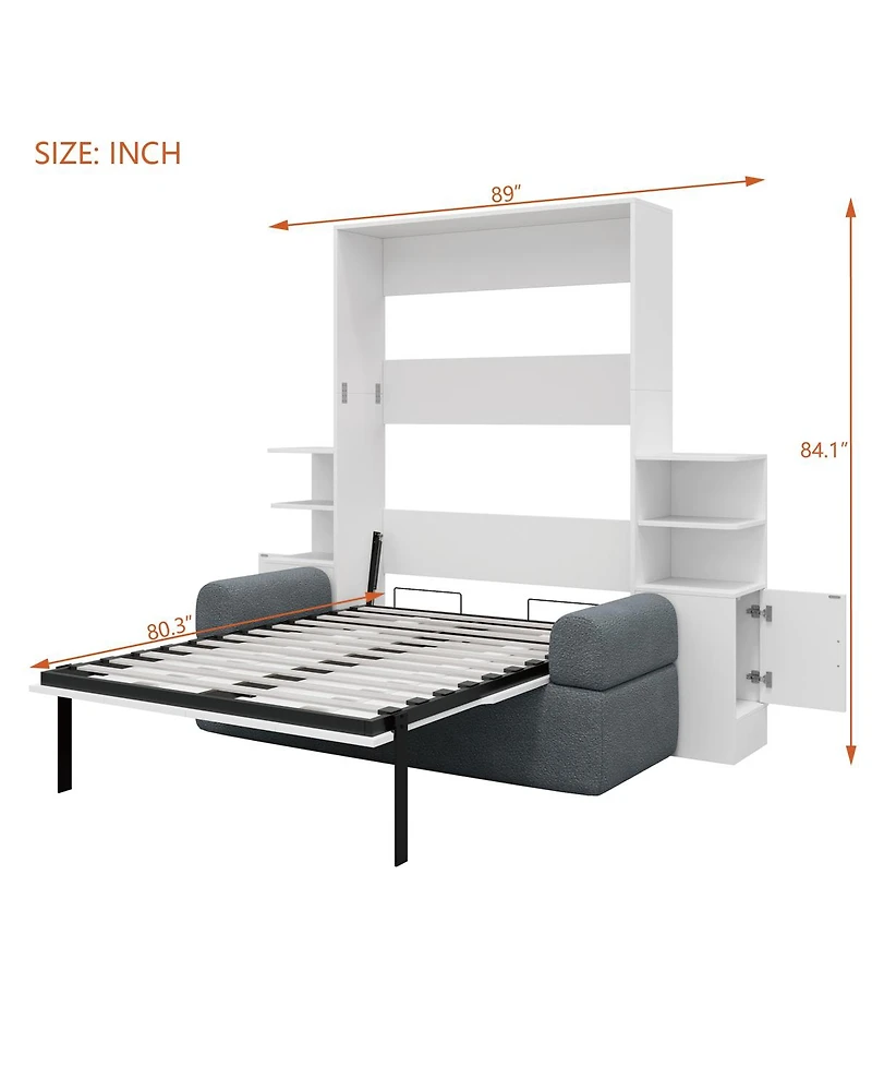 Streamdale Furniture Queen Size Wall Murphy Bed with Sofa and Storage Cabinets