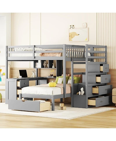 Streamdale Furniture Full Over Twin Bunk Bed with Desk, Drawers and Shelves