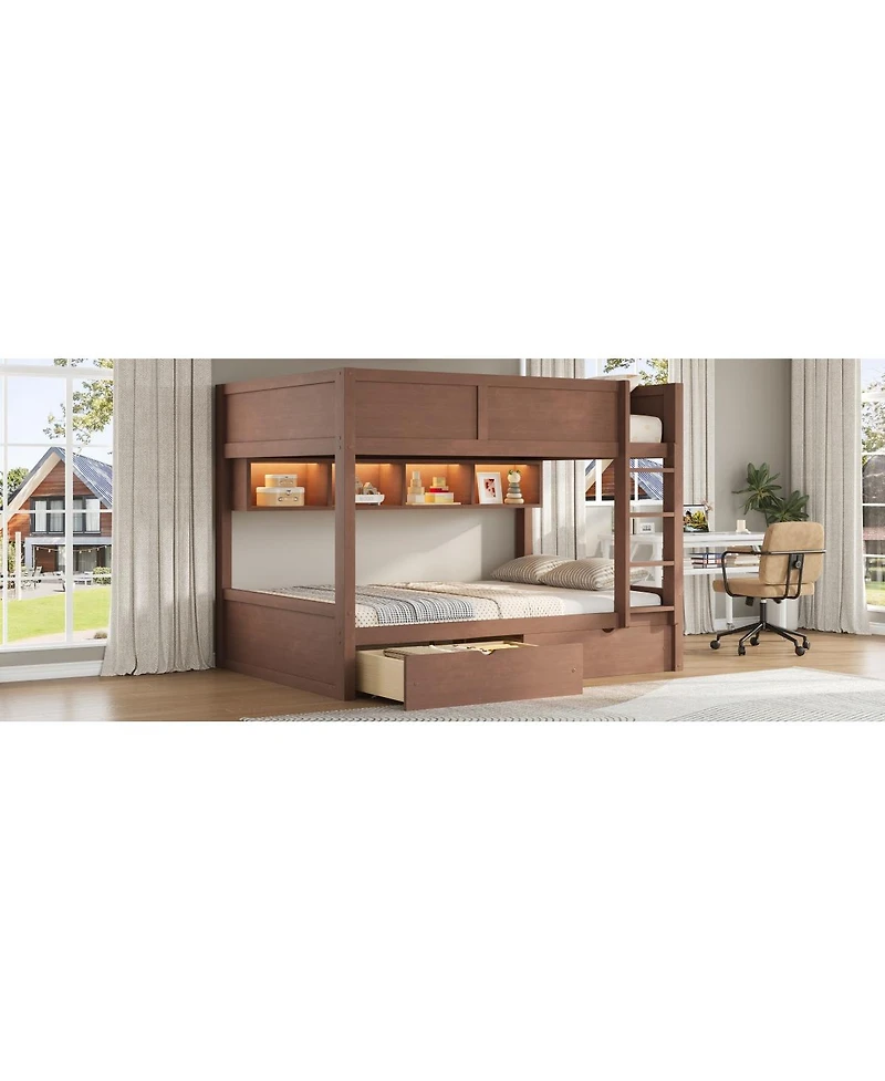 Streamdale Furniture Full Xl over Full Xl Bunk Bed with Storage, Led