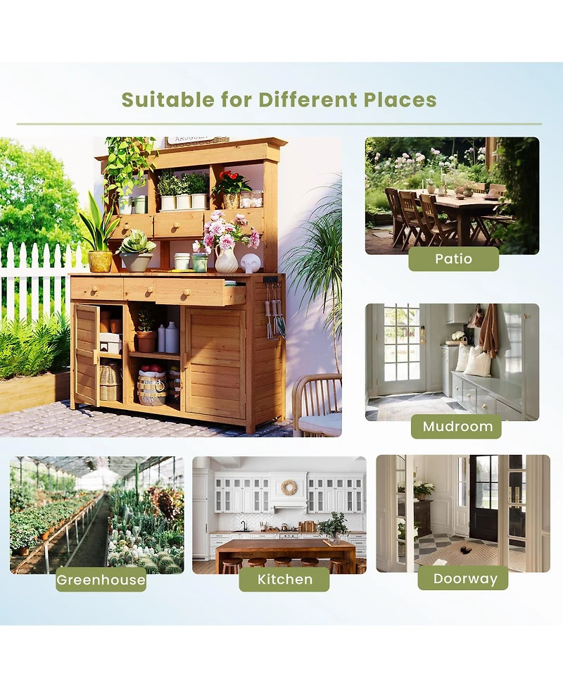 Streamdale Furniture 65.7" Tall Garden Potting Bench with Hutch & Storage