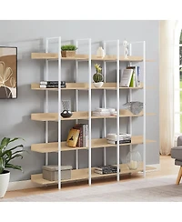 Streamdale Furniture 5 Tier Bookcase, Vintage Industrial Style Shelf, White Metal Frame, Oak