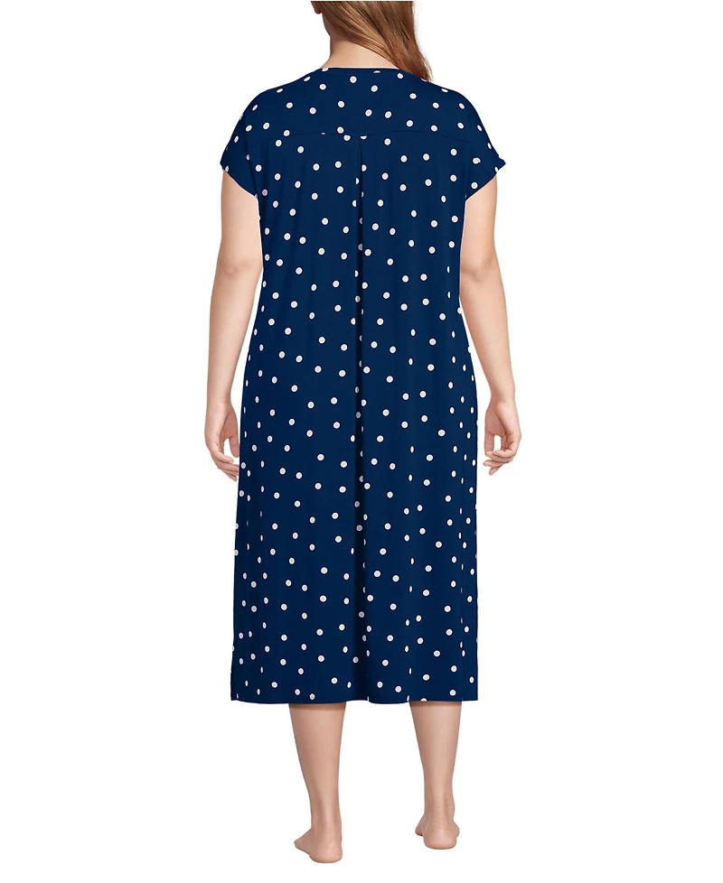 Lands' End Plus Cooling Cap Sleeve Midi Nightgown