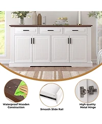 Streamdale Furniture 63" Fluted Sideboard Buffet Cabinet with 4 Doors & 3 Drawers