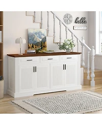 Streamdale Furniture 63" Fluted Sideboard Buffet Cabinet with 4 Doors & 3 Drawers