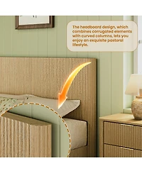 Streamdale Furniture 82 inches Queen Size Bed Frame with Led Lights, Modern Oak Wood Design