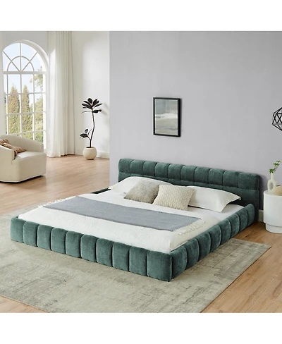 Streamdale Furniture King Upholstered Bed Frame with Chenille Fabric, No Box Spring Needed