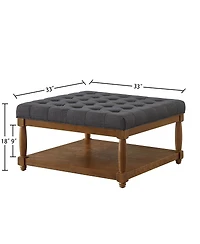 Streamdale Furniture Large Tufted Linen Ottoman Coffee Table with Solid Wood Shelf