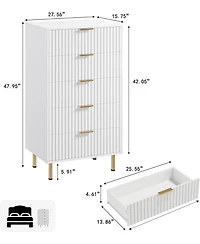 Gaomon Fluted 5 Drawer Dresser for Bedroom, 48 in Tall Modern Chest of Drawers with Deep Drawers and Wide Top and Wooden Dresser Organizer