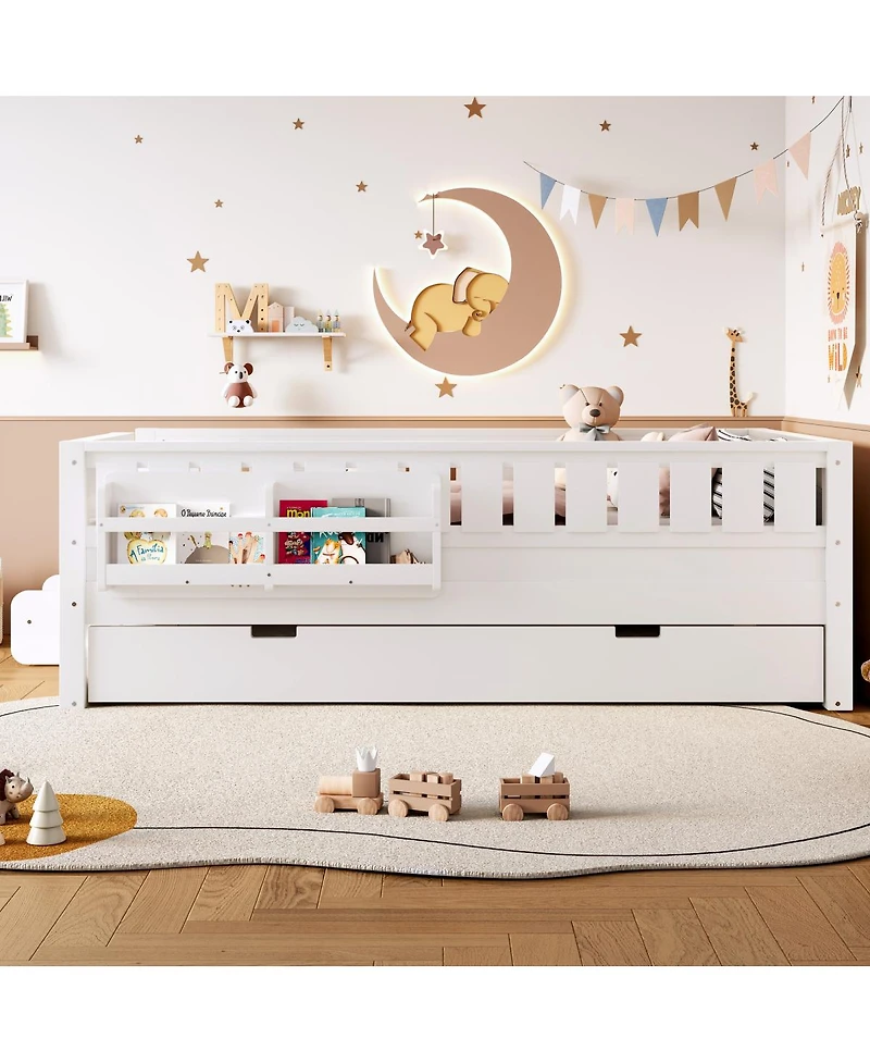 Streamdale Furniture 79 inches Twin Bed with Bookshelves, Staircase, Trundle