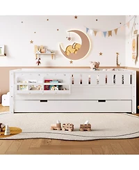 Streamdale Furniture 79 inches Twin Bed with Bookshelves, Staircase, Trundle