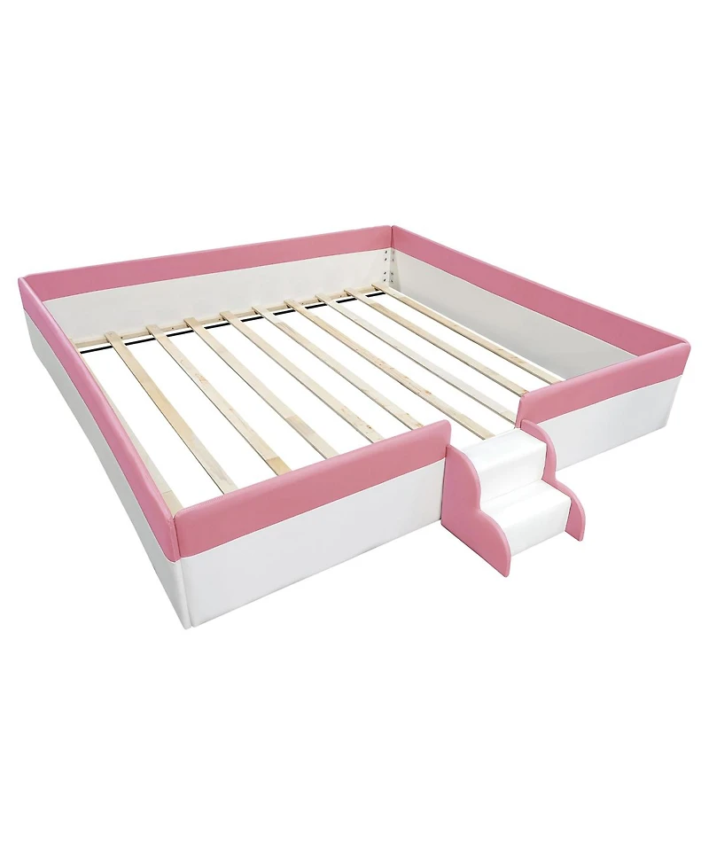 Streamdale Furniture King Size Upholstered Daybed Frame with Fence and Stairs