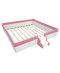 Streamdale Furniture King Size Upholstered Daybed Frame with Fence and Stairs