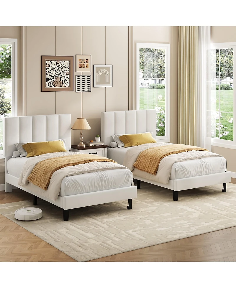 gaomon Bed Frame and Velvet Upholstered Headboard with Adjustable Vertical Channel Tufted Headboard