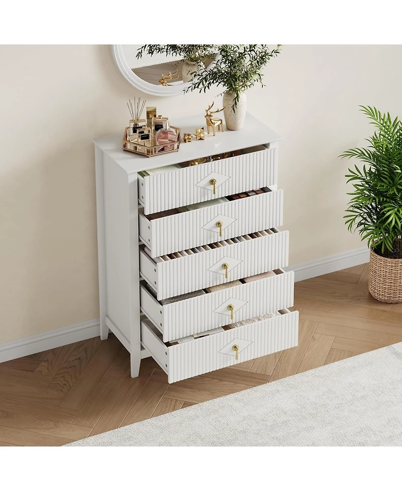 gaomon 32" Wide 5-Drawer Wooden Dresser with Metal Handles Bedroom Storage Cabinet