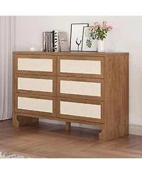 gaomon 47.2" Wood Burlap Style 6 Drawer Chest of Drawers