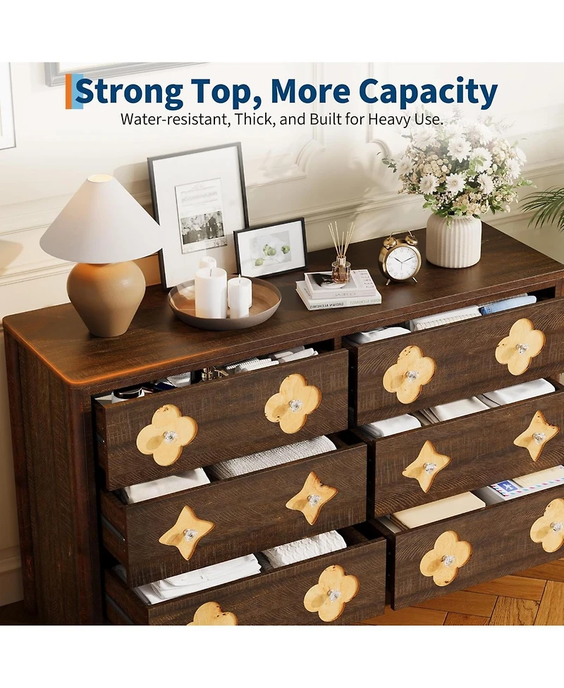 gaomon 6 Drawer Dresser for Bedroom, Wide Boho Chest of Drawers with Wooden Storage Cabinet and Decorative Front Organizer