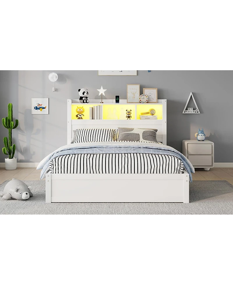 Streamdale Furniture Full Size Wood Bed with Drawers, Storage Headboard & Cabinet