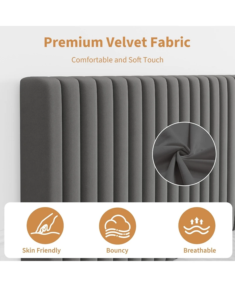 gaomon Upholstered Platform Velvet Bed Frame with Headboard,Strong Wooden Slats Support