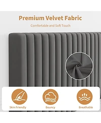 gaomon Upholstered Platform Velvet Bed Frame with Headboard,Strong Wooden Slats Support